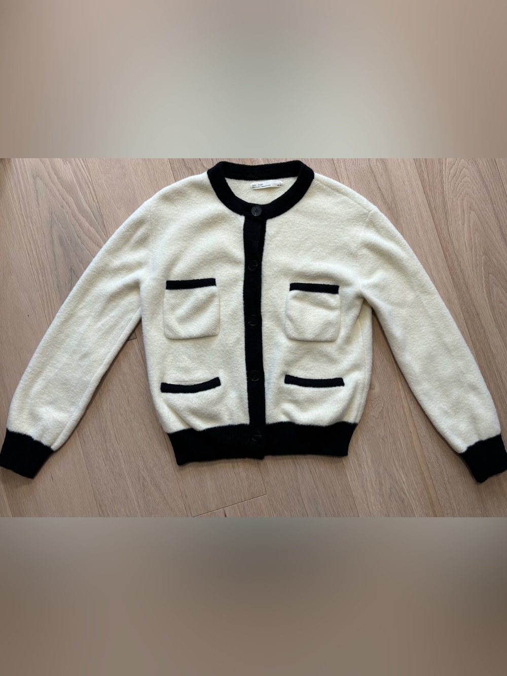 Oak + Fort - Ivory and Black Pocket Cardigan